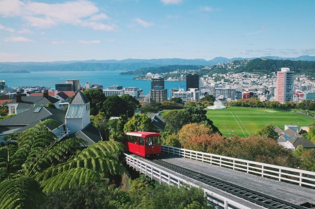 panoramic view of Wellington city and cable car railway