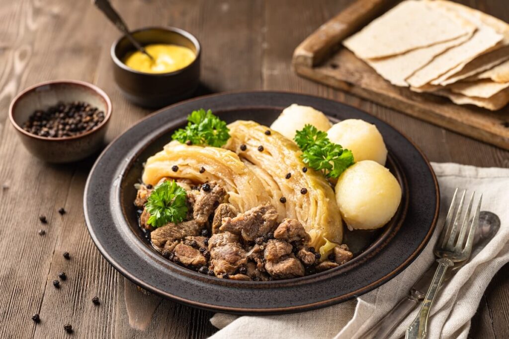 Norwegian autumn dish with cabbage and mutton meat known fårikål