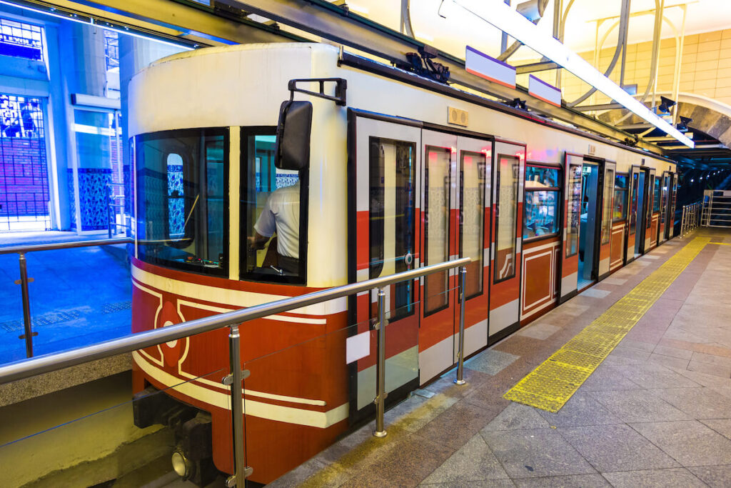 Historical tunnel funicular train in Istanbul in a summer day