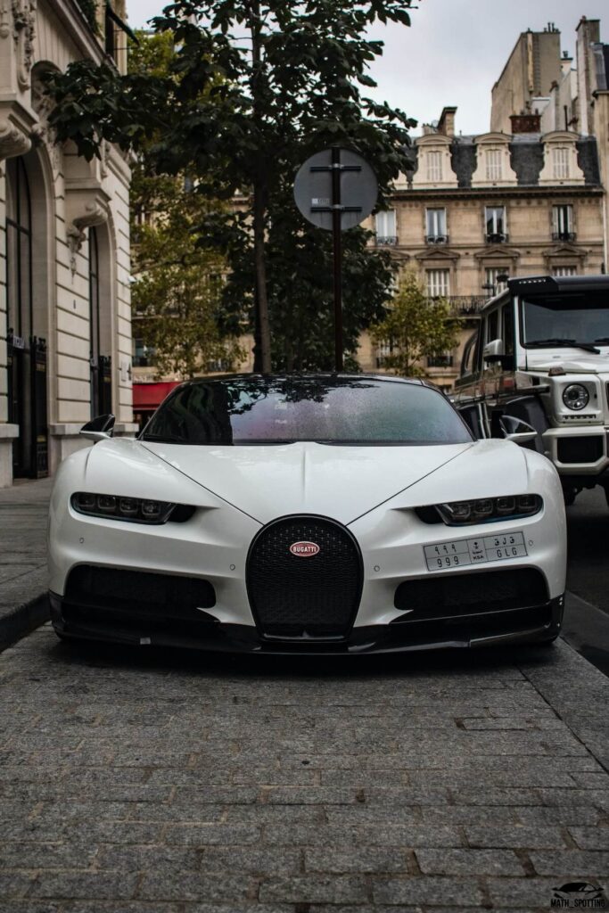 white Bugatti parked somewhere in Paris