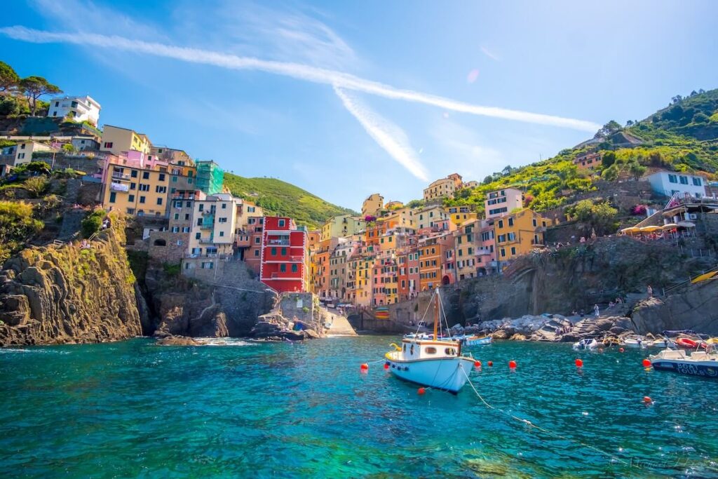 panoramic view of Riomaggiore, one of the seaside towns of Cinque Terre