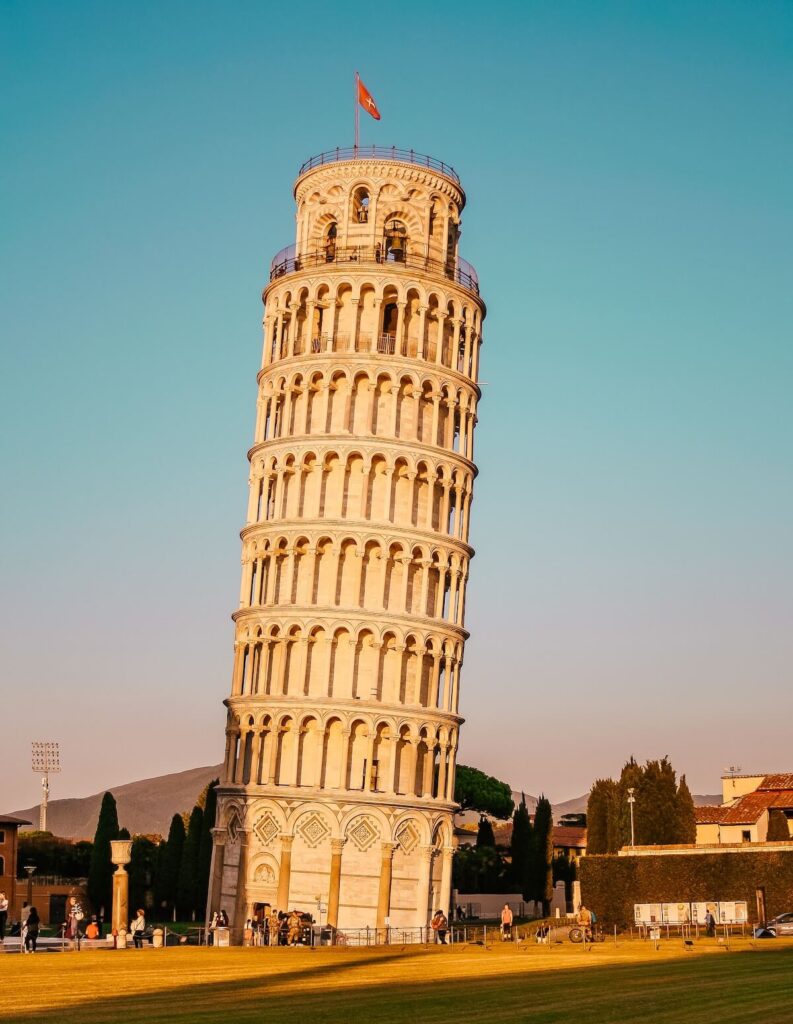 The Leaning Tower of Pisa during golden hour