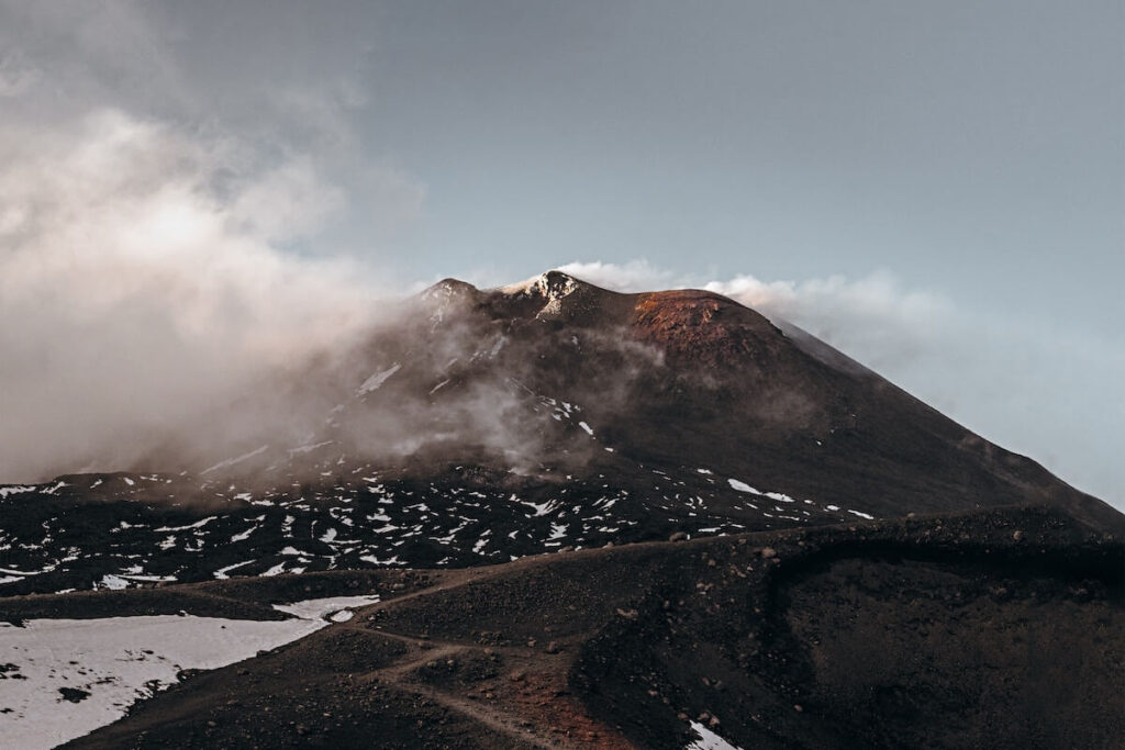 view of Mt. Etna on a gloomy day