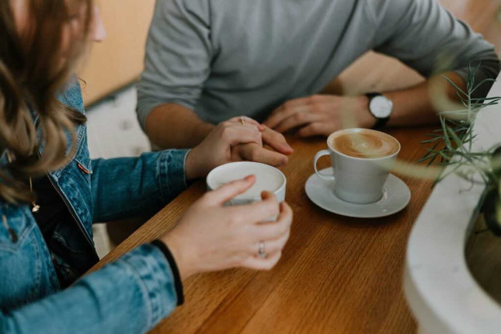 people hanging out over coffee