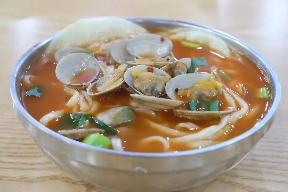 Kalguksu Korean noodles with seafood