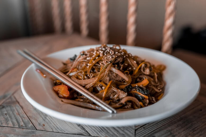 A plate of Japchae noodles