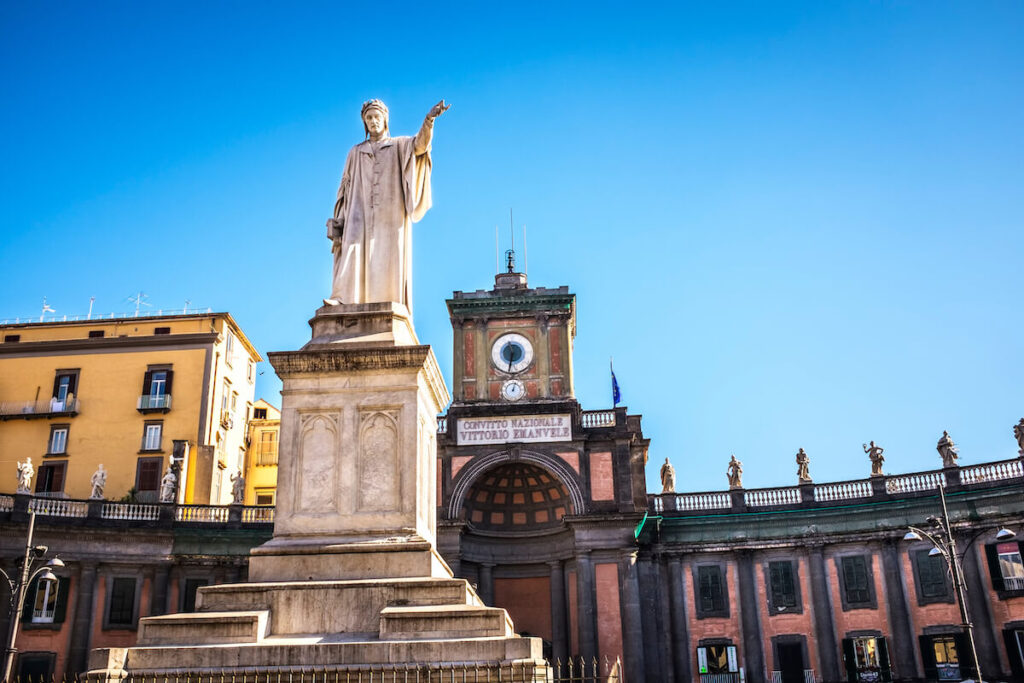 Statue of Dante Alighieri in Piazza Dante. Naples, Italy.