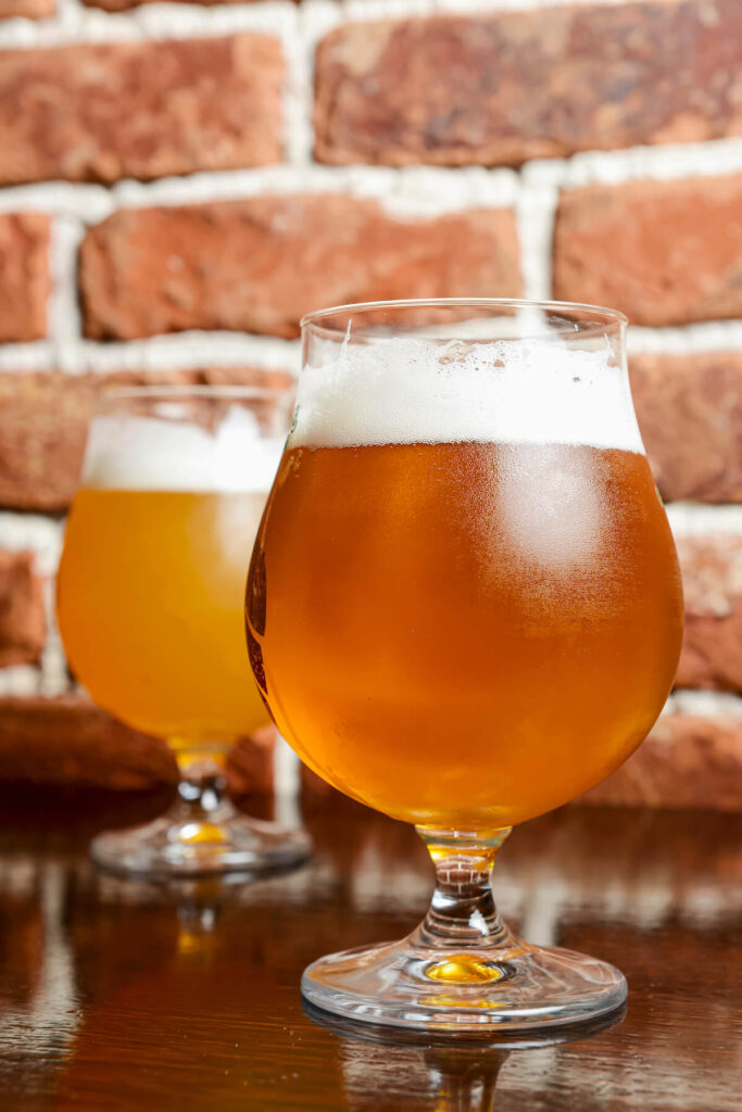 Tulip glass with belgium beer