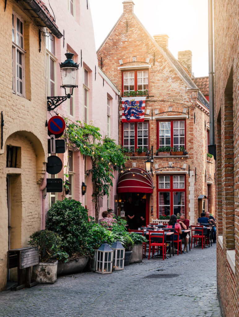 Old street of the historic city center of Bruges (Brugge), West Flanders province, Belgium