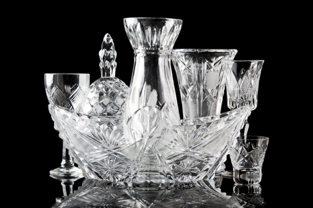 collection of crystal dishes