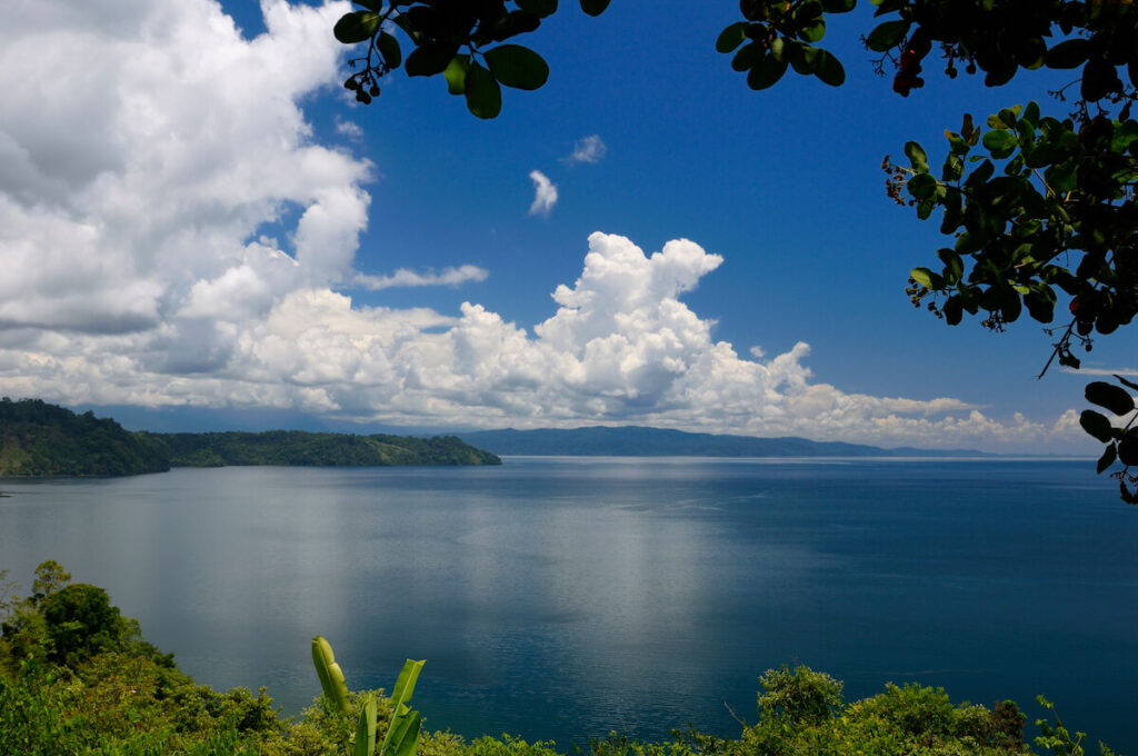 Blue calm water of Golfo Dulce at Osa Peninsula Costa Rica