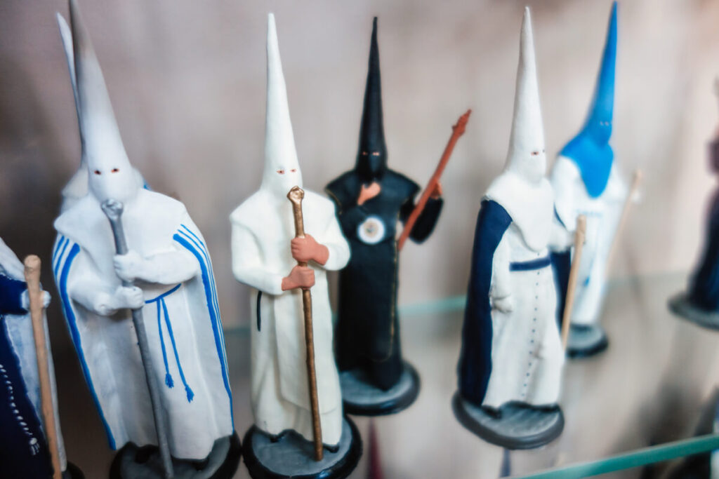 Showcase of Catholic religious Nazareno figures and souvenirs