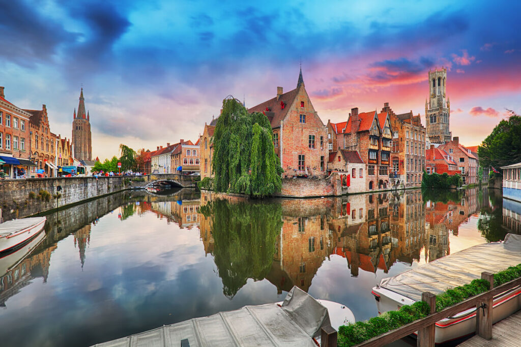 Bruges at dramatic sunset, Belgium