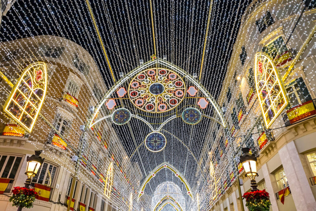 Christmas decorations on Calle Marques de Larios street in the centre of Malaga