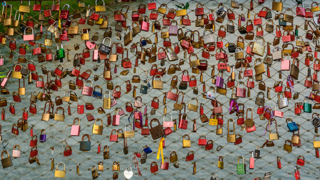 padlocks on the "Love bridge" over Salzach river