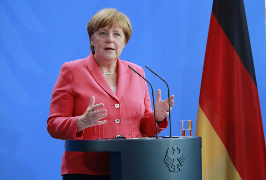 German Chancellor Angela Merkel at a press conference