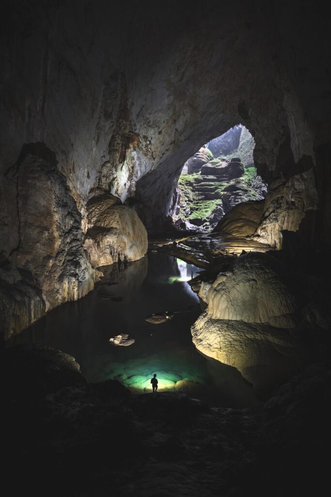 explorer inside Hang Son Doong Cave in Vietnam