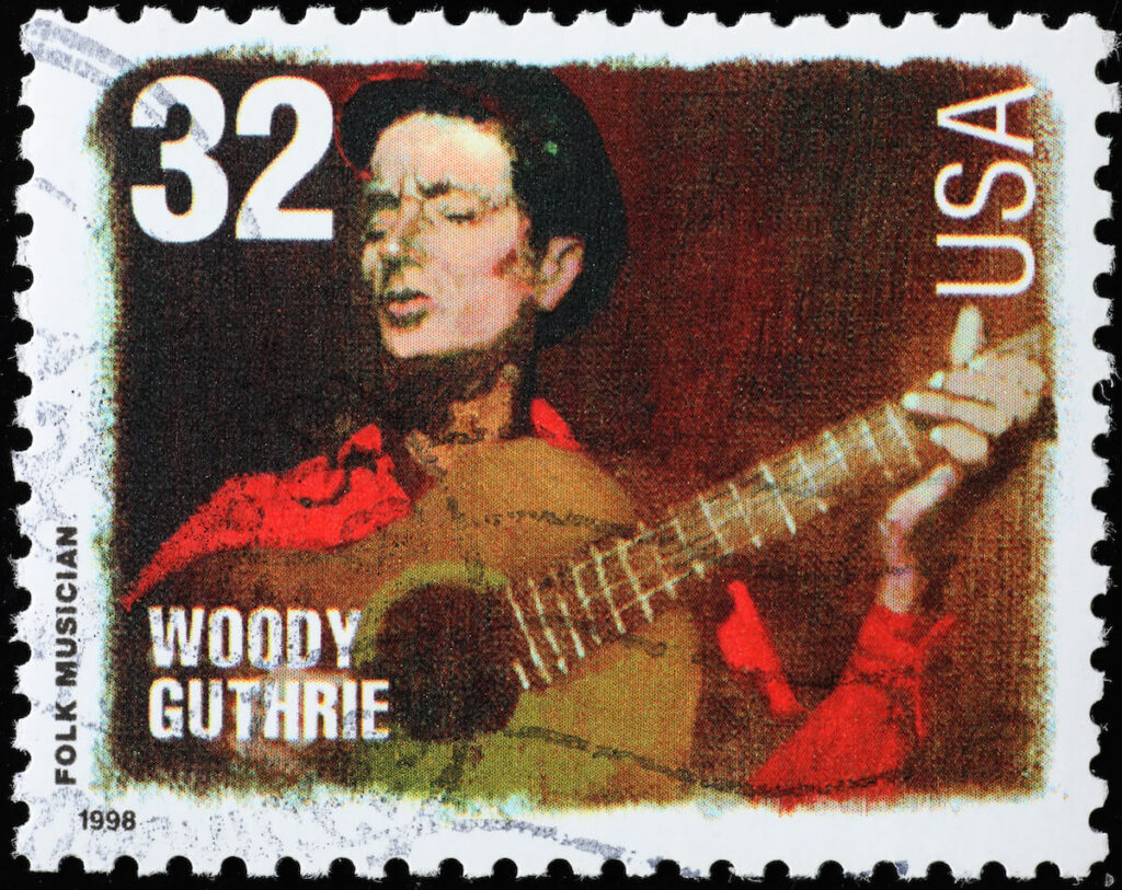 Woody Guthrie on American postage stamp