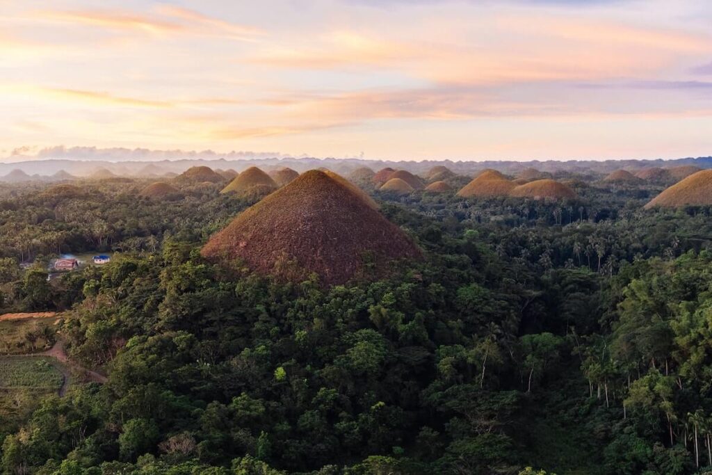 sunrise over Chocolate Hills in Bohol, Philippines