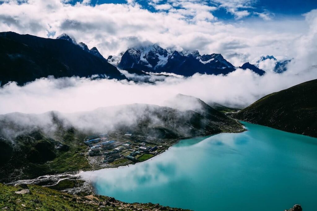 clouds over Gokyo Lakes in Nepal