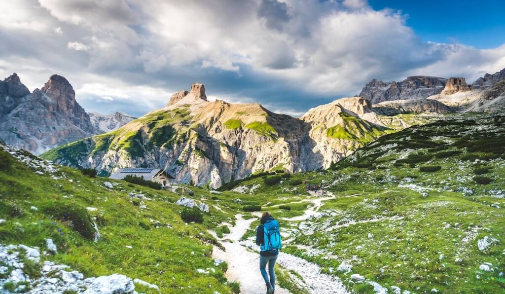 hiker at Tre Cime di Lavaredo