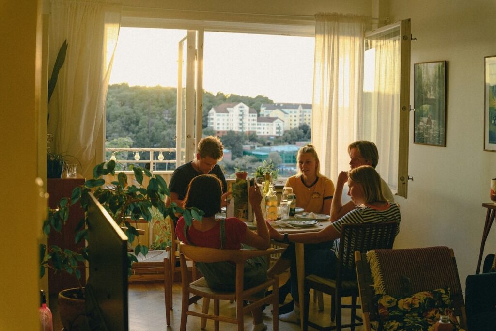 Swedish friends eating dinner