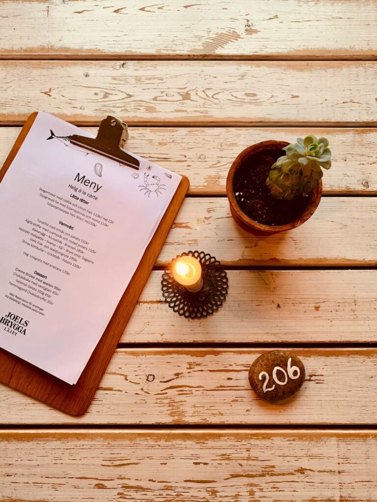 menu on table