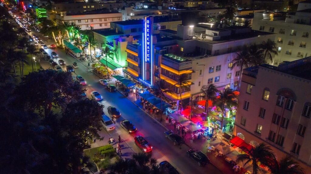Aerial shot of Ocean Drive, Miami, Florida