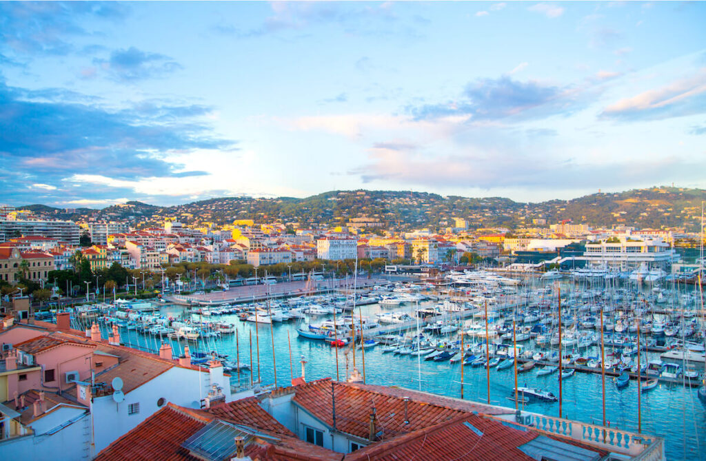 Old Port Vieux Port in the city of Cannes at sunset
