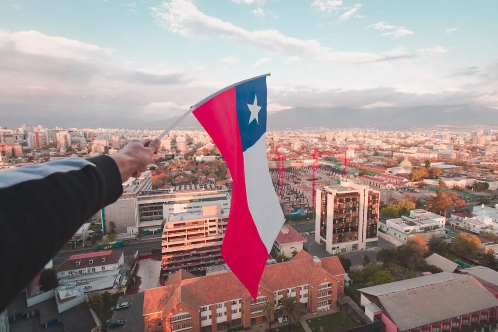 Chilean flag above Santiago city
