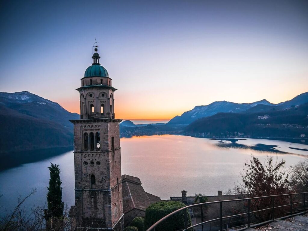 Lugano Bell Tower and blue lake