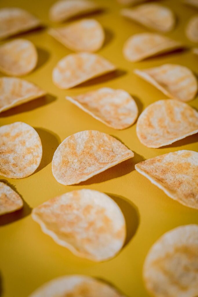 potato chips laid and lined up