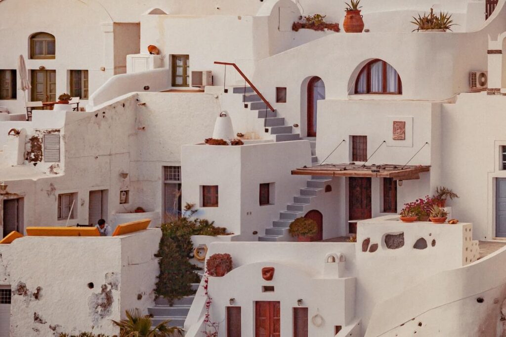 white cluster of homes in Santorini