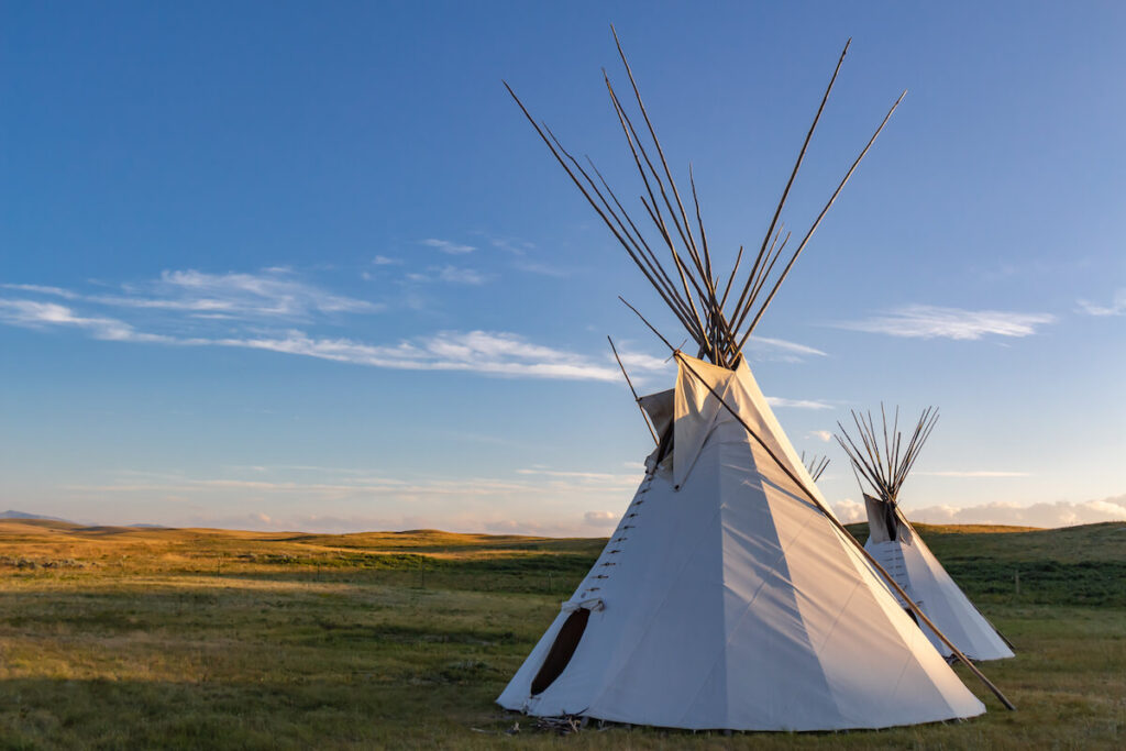 Pair of tipis on the plains of Montana, USA