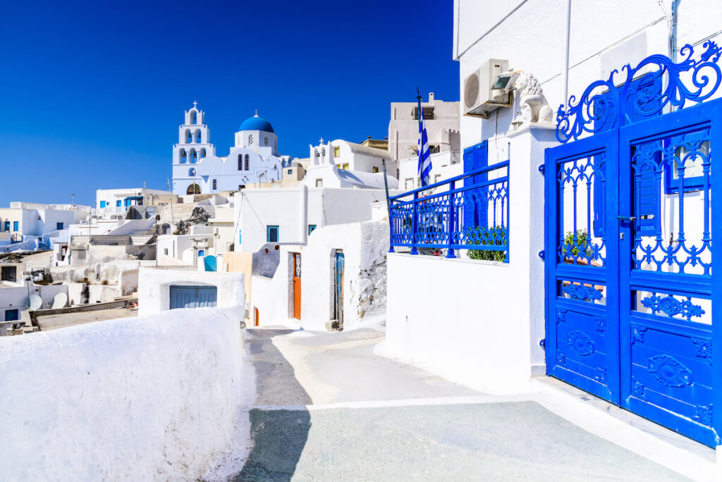 Famous attraction of white village with cobbled streets in Santorini