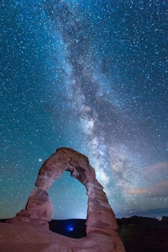 Delicate Arch and starry night sky in Utah