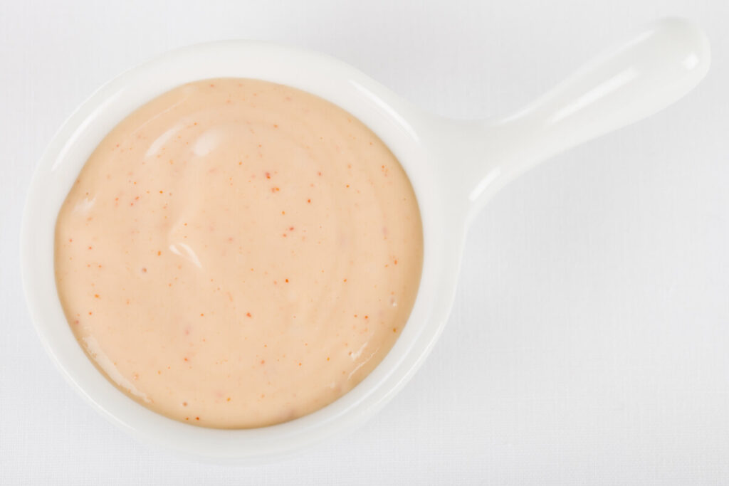 Fry Sauce Dip, bowl of dipping sauce made with ketchup and mayonnaise.