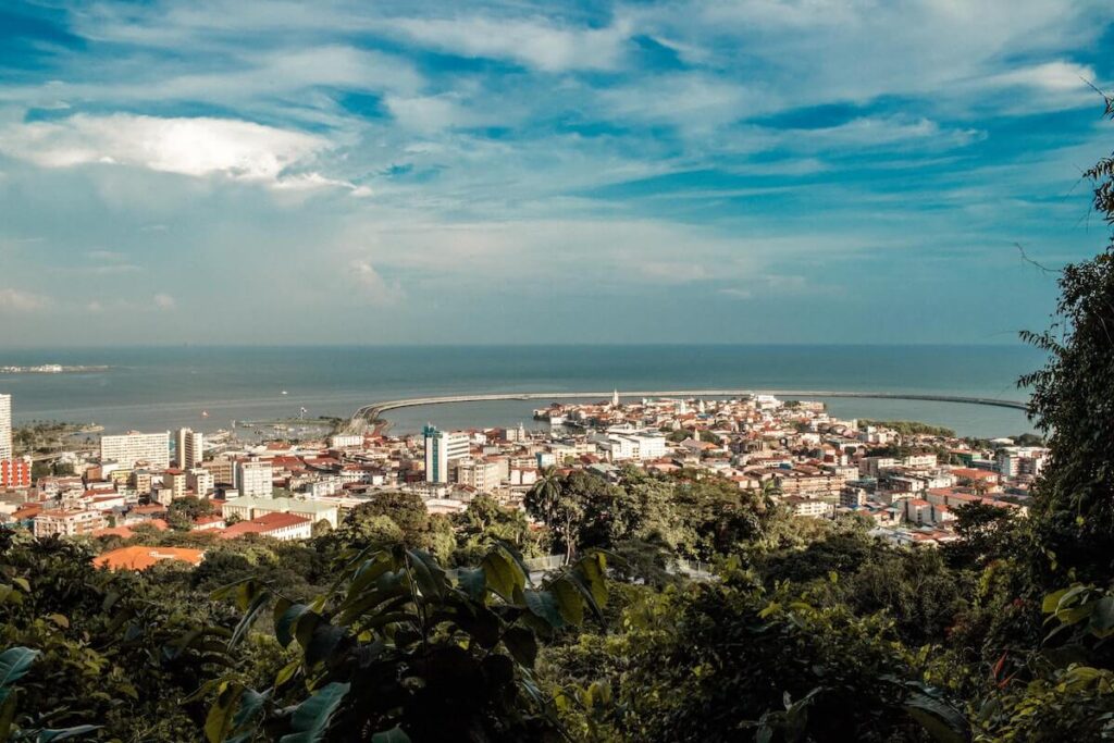 View of Panama City on coast from the forest