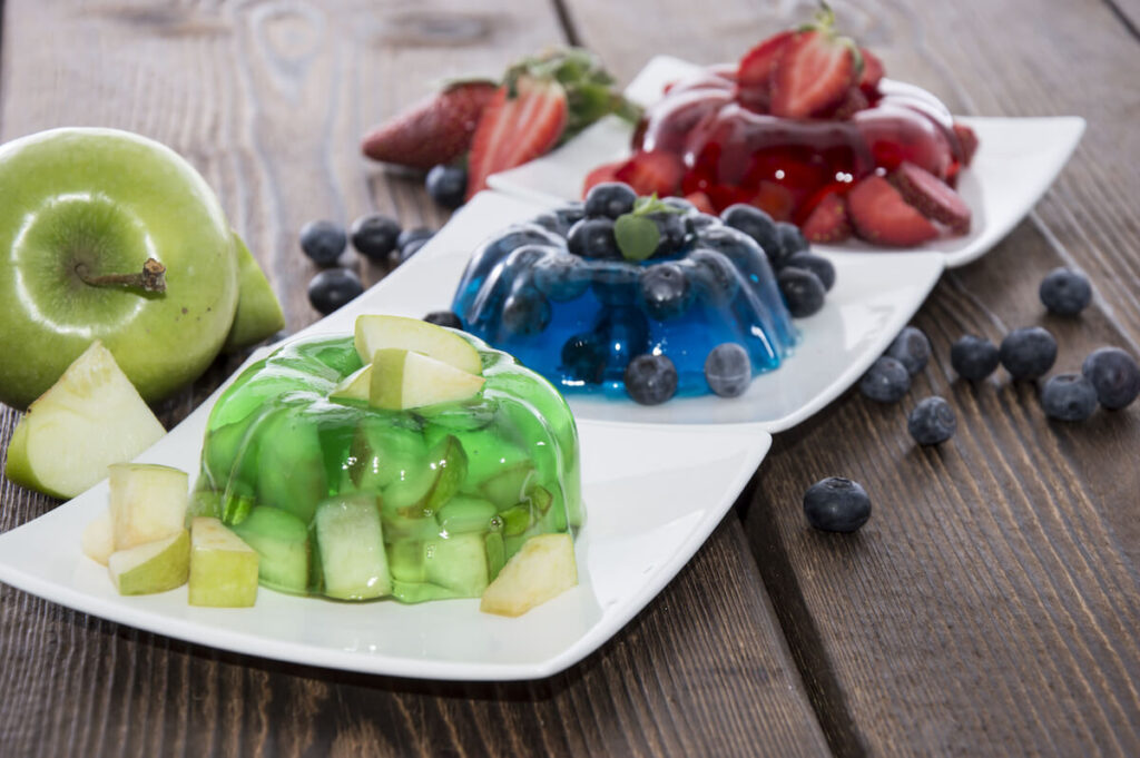Mixed sorts of Jello (Apple, Strawberry and Blueberry)