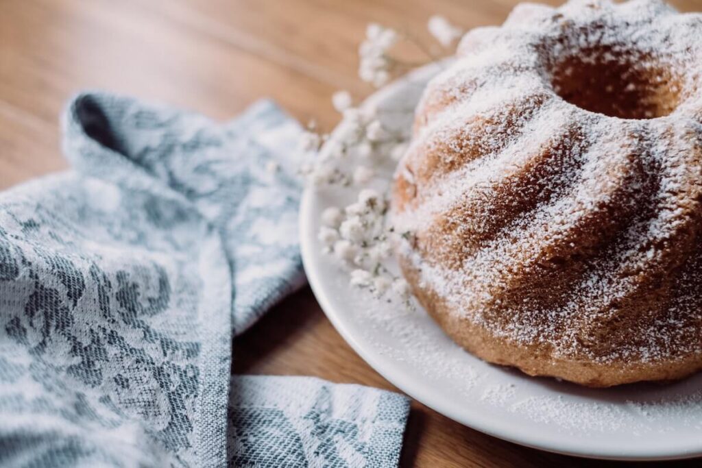 closeup of pastry with bundt mold