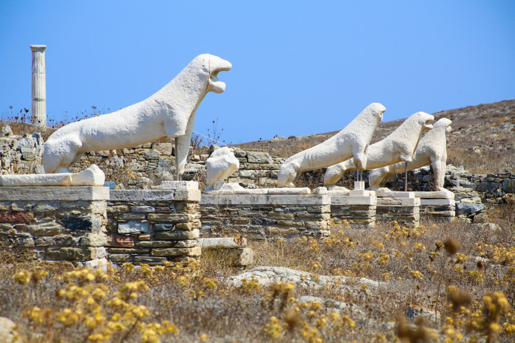 The island of Delos: an important archaeological site in Greece. Delos is one of the things Mykonos is known for.