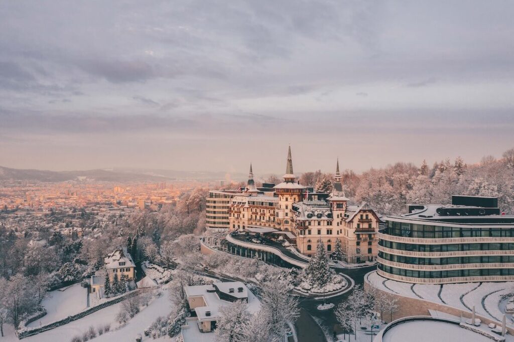 Sunset over the Dolder Grand in Zurich