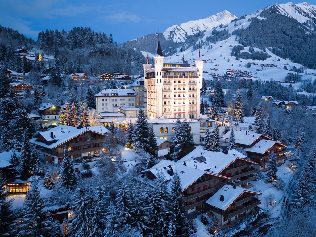 Gstaad Palace on a winter night