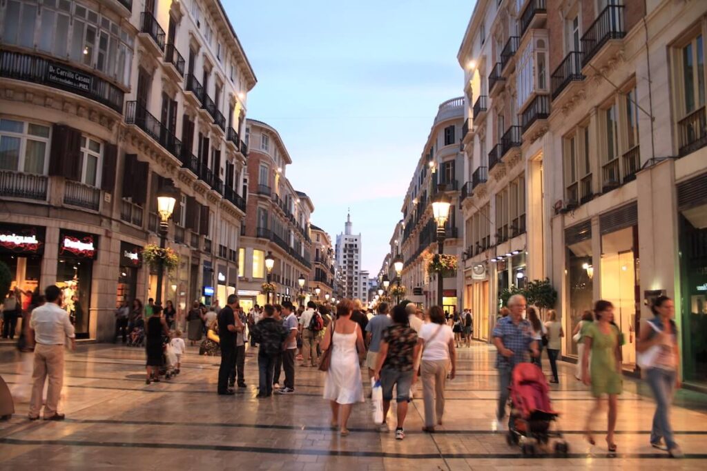 Larios street, the main street of Malaga, Andalusia, Spain