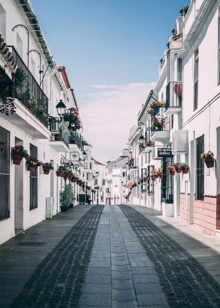 A street of white buildings in Mijas, Malaga