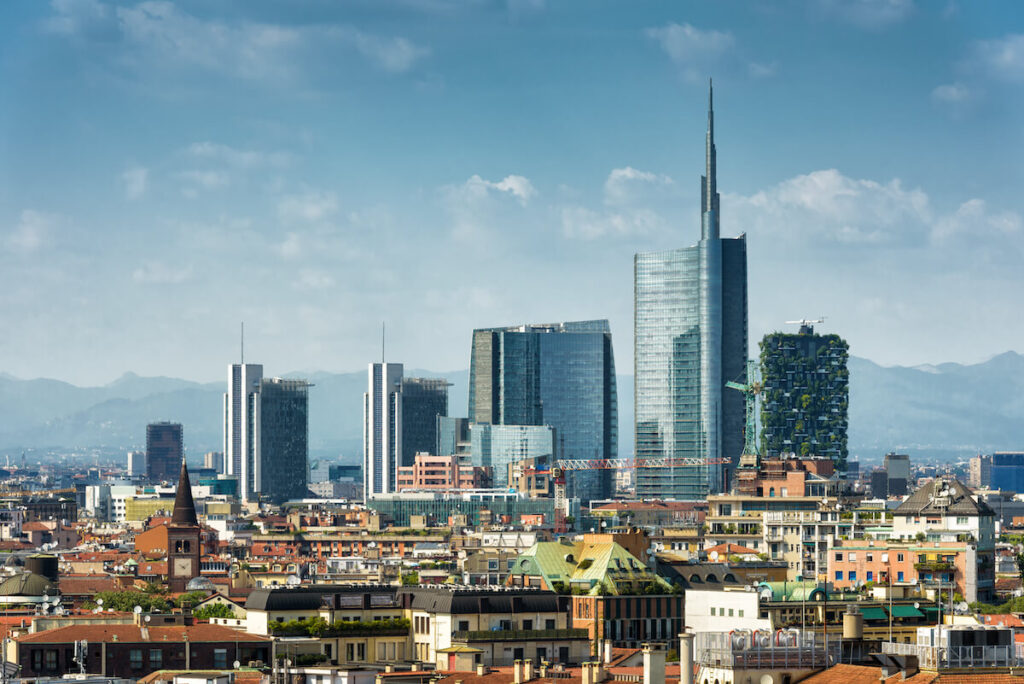 Milan skyline with modern skyscrapers in Porto Nuovo business district, Italy