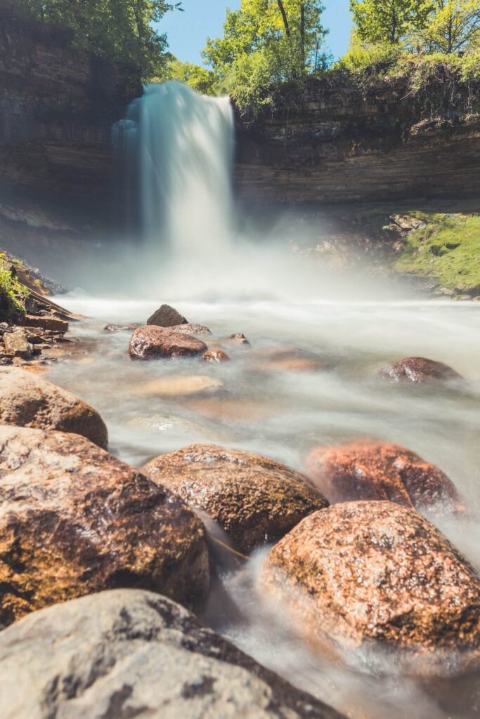 Long exposure of minnehaha falls in Minneapolis Minnesota