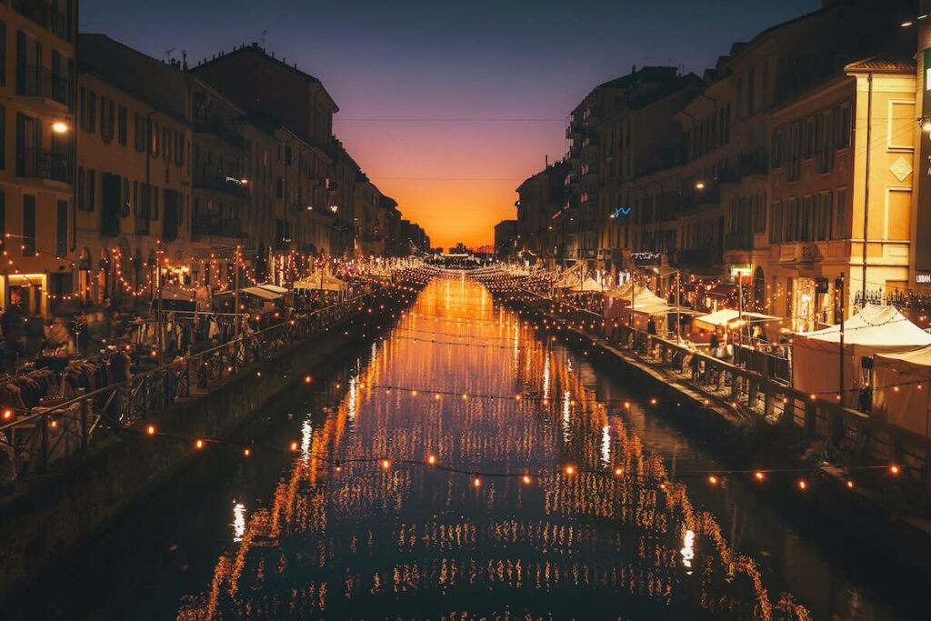 Christmas lights along Naviglio Grande in Milan