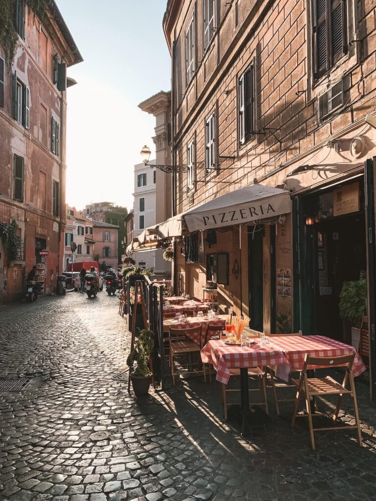 street with pizzeria in Rome, Italy