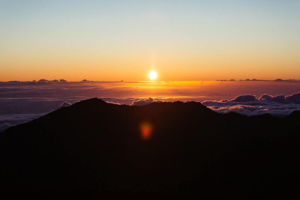 view of sunrise from Haleakalā National Park in Hawaii